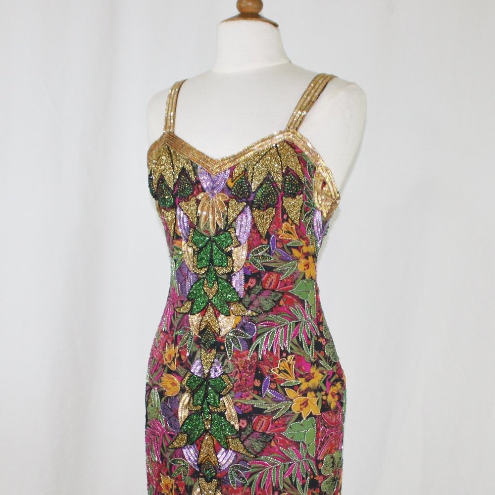 JASDEE Vintage Dress Hand Work Bead & Sequins Hand Print On Silk Style 5005L